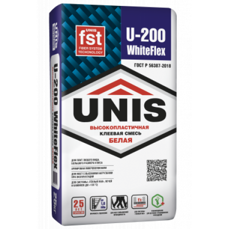 Клеевая смесь белая UNIS WhiteFlex U-200 25кг/меш
