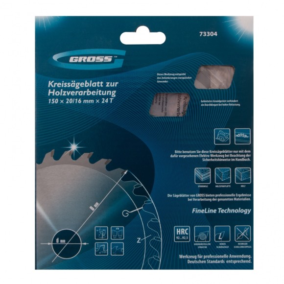 Пильный диск по дереву 150 x 20/16 x 24Т Gross Пильный диск по дереву 150 x 20/16 x 24Т Gross