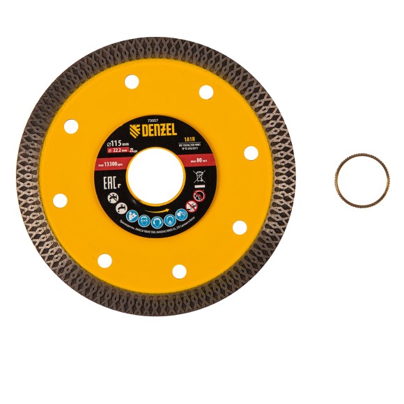 Диск алмазный отрезной 115 х 22,2мм, сплошной, супертонкий, горячий пресс, сухой/мокрый рез// Denzel Диск алмазный отрезной 115 х 22,2мм, сплошной, супертонкий, горячий пресс, сухой/мокрый рез// Denzel