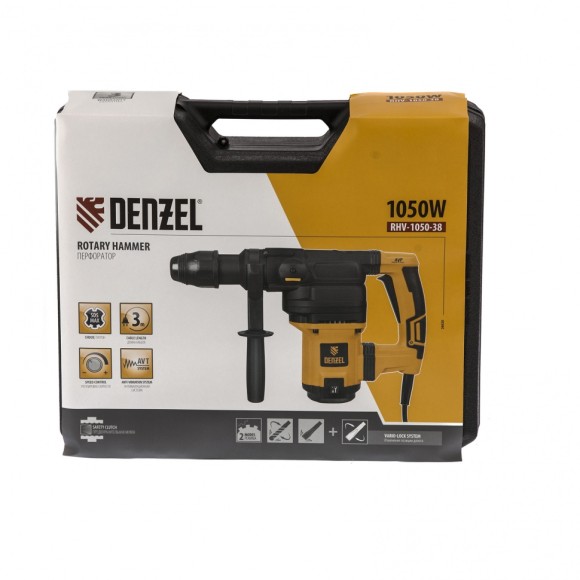 Перфоратор электрический RHV-1050-38-max, SDS-max, 1050 Вт, 10 Дж, 2 плюс 1 режим Denzel Перфоратор электрический RHV-1050-38-max, SDS-max, 1050 Вт, 10 Дж, 2 плюс 1 режим Denzel
