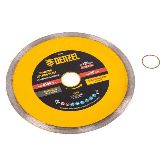 Диск алмазный сплошной, супертонкий, 180 х 25,4 мм, горячее прессование, мокрое резание// Denzel Диск алмазный сплошной, супертонкий, 180 х 25,4 мм, горячее прессование, мокрое резание// Denzel