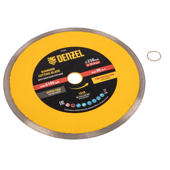 Диск алмазный сплошной, супертонкий, 250 х 25,4 мм, горячее прессование, мокрое резание// Denzel Диск алмазный сплошной, супертонкий, 250 х 25,4 мм, горячее прессование, мокрое резание// Denzel
