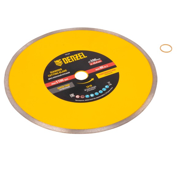 Диск алмазный сплошной, супертонкий, 300 х 25,4 мм, горячее прессование, мокрое резание// Denzel Диск алмазный сплошной, супертонкий, 300 х 25,4 мм, горячее прессование, мокрое резание// Denzel