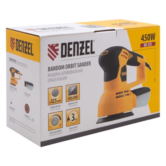 Машина шлифовальная эксцентриковая OS-125, 450 Вт, 6000-12000 об/мин Denzel