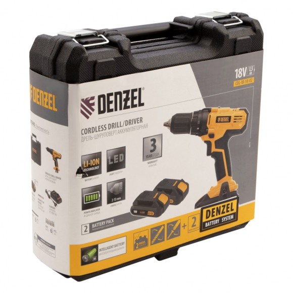 Дрель-шуруповерт аккумуляторная CDL-IB-18-02, Li-Ion, 18 В, 2 акк.// Denzel Дрель-шуруповерт аккумуляторная CDL-IB-18-02, Li-Ion, 18 В, 2 акк.// Denzel