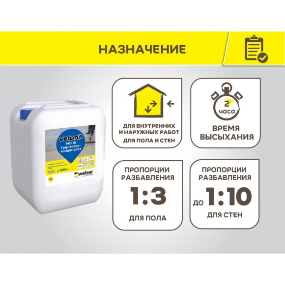 Грунтовка Weber Vetonit MD 16 суперконцентрат 10 л Грунтовка Weber Vetonit MD 16 суперконцентрат 10 л