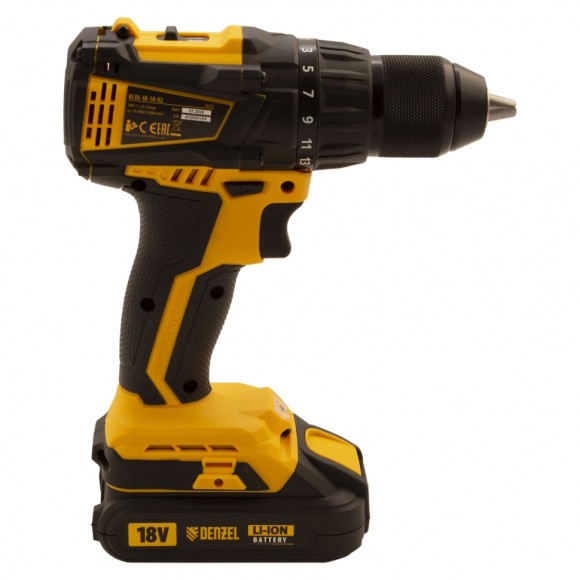 Дрель-шуруповерт аккумуляторная, бесщет. BLDL-IB-18-02, Li-Ion, 18 В, 2 акк.// Denzel Дрель-шуруповерт аккумуляторная, бесщет. BLDL-IB-18-02, Li-Ion, 18 В, 2 акк.// Denzel
