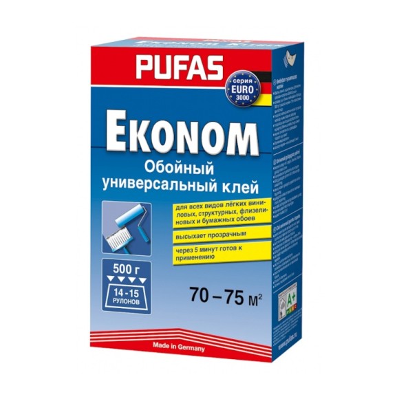 Клей для обоев универсальный Pufas Эконом Euro 3000 (0,5 кг)
