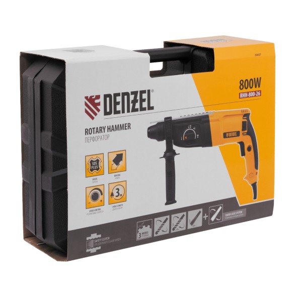 Перфоратор электрический RHH-800-26, SDS-plus, 800 Вт, 3 Дж, 3 плюс 1 реж.// Denzel Перфоратор электрический RHH-800-26, SDS-plus, 800 Вт, 3 Дж, 3 плюс 1 реж.// Denzel