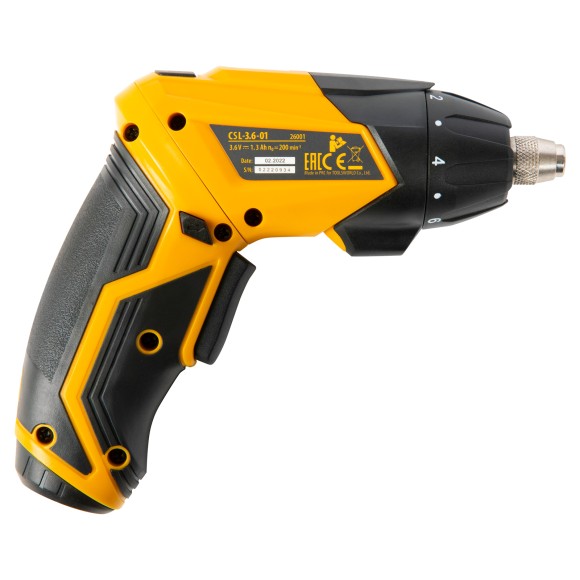 Отвертка аккумуляторная CSL-3.6-01, Li-Ion, 3.6 В, 1.3 А*ч, 200 об/мин, с аксессуарами Denzel Отвертка аккумуляторная CSL-3.6-01, Li-Ion, 3.6 В, 1.3 А*ч, 200 об/мин, с аксессуарами Denzel