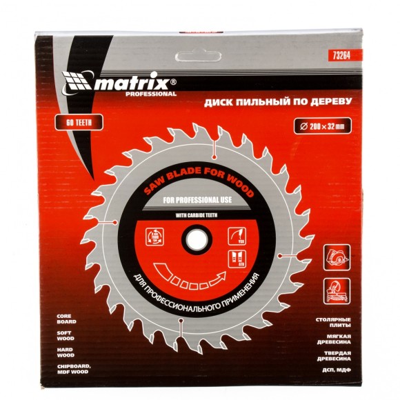 Пильный диск по дереву, 200 х 32 мм, 60 зубьев, кольцо 30/32 Matrix Professional Пильный диск по дереву, 200 х 32 мм, 60 зубьев, кольцо 30/32 Matrix Professional