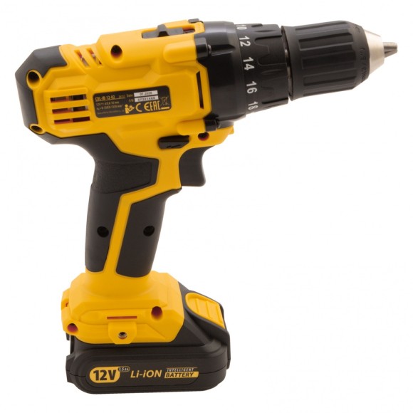 Дрель-шуруповерт аккумуляторная CDL-IB-12-02, Li-Ion, 12 В, 1.5 А*ч, 2 аккумулятора Denzel Дрель-шуруповерт аккумуляторная CDL-IB-12-02, Li-Ion, 12 В, 1.5 А*ч, 2 аккумулятора Denzel