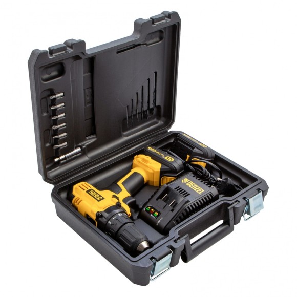 Дрель-шуруповерт аккумуляторная CDL-IB-12-02, Li-Ion, 12 В, 1.5 А*ч, 2 аккумулятора Denzel Дрель-шуруповерт аккумуляторная CDL-IB-12-02, Li-Ion, 12 В, 1.5 А*ч, 2 аккумулятора Denzel