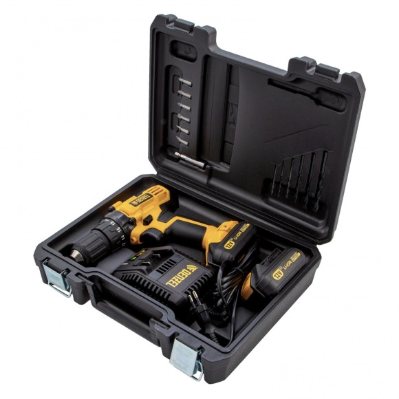 Дрель-шуруповерт аккумуляторная CDL-IB-12-02, Li-Ion, 12 В, 1.5 А*ч, 2 аккумулятора Denzel Дрель-шуруповерт аккумуляторная CDL-IB-12-02, Li-Ion, 12 В, 1.5 А*ч, 2 аккумулятора Denzel