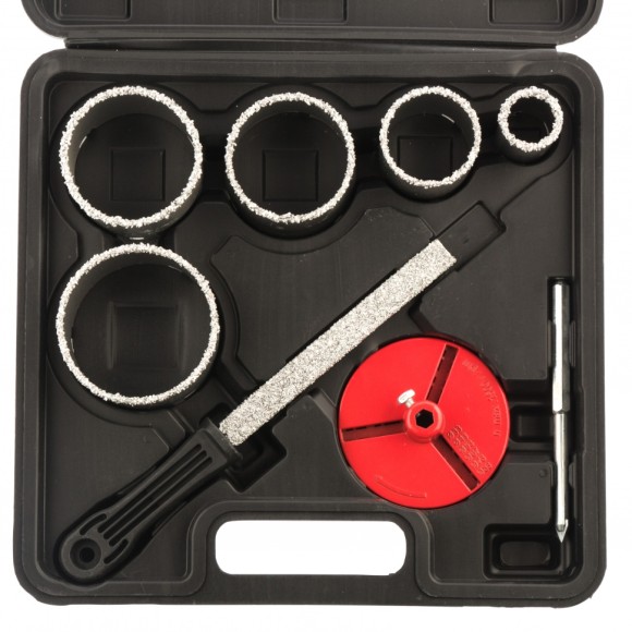 Набор коронок по керамической плитке, 33-53-67-73-83 мм, напил, в пластиковом боксе, шестигранный хвостовик Matrix Набор коронок по керамической плитке, 33-53-67-73-83 мм, напил, в пластиковом боксе, шестигранный хвостовик Matrix