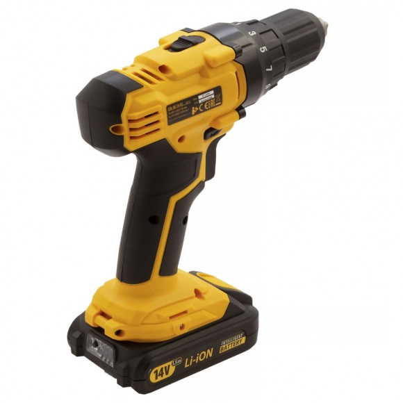 Дрель-шуруповерт аккумуляторная CDL-IB-14-02, Li-Ion, 14 В, 1.5 А*ч, 2 аккумулятора Denzel Дрель-шуруповерт аккумуляторная CDL-IB-14-02, Li-Ion, 14 В, 1.5 А*ч, 2 аккумулятора Denzel