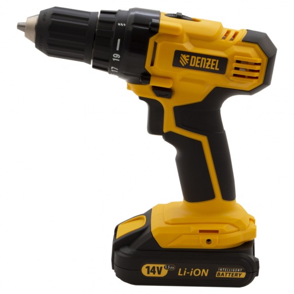 Дрель-шуруповерт аккумуляторная CDL-IB-14-02, Li-Ion, 14 В, 1.5 А*ч, 2 аккумулятора Denzel Дрель-шуруповерт аккумуляторная CDL-IB-14-02, Li-Ion, 14 В, 1.5 А*ч, 2 аккумулятора Denzel