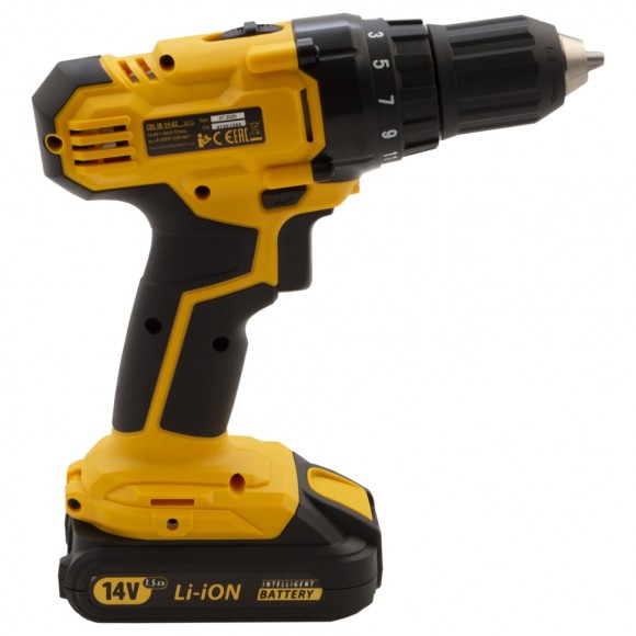 Дрель-шуруповерт аккумуляторная CDL-IB-14-02, Li-Ion, 14 В, 1.5 А*ч, 2 аккумулятора Denzel Дрель-шуруповерт аккумуляторная CDL-IB-14-02, Li-Ion, 14 В, 1.5 А*ч, 2 аккумулятора Denzel