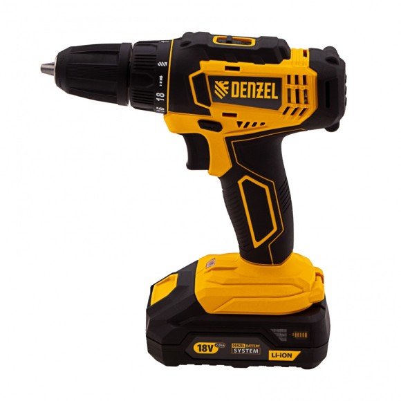 Дрель-шуруповерт аккумуляторная CDL-18-01CB, Li-Ion, 18 В, 1 аккумулятор Denzel Дрель-шуруповерт аккумуляторная CDL-18-01CB, Li-Ion, 18 В, 1 аккумулятор Denzel