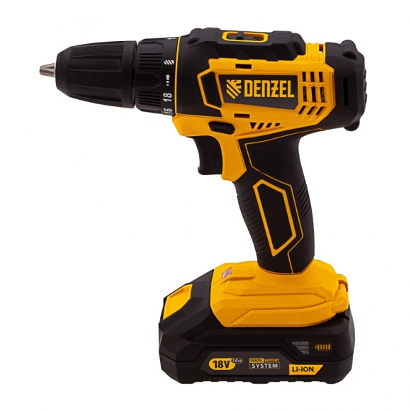 Дрель-шуруповерт аккумуляторная CDL-18-02BM, Li-Ion, 18 В, 2 аккумулятор Denzel Дрель-шуруповерт аккумуляторная CDL-18-02BM, Li-Ion, 18 В, 2 аккумулятор Denzel