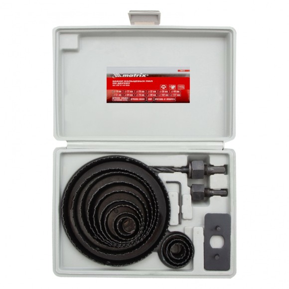 Набор кольцевых пил по дереву, 19-127 мм, 12 предметов Matrix Набор кольцевых пил по дереву, 19-127 мм, 12 предметов Matrix