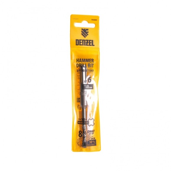 Бур по бетону, двойная спираль, три пылеотводящие кромки, 6 x 110 мм DENZEL