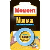 Лента клеящая монтажная двусторонняя Момент 80 кг. 19мм (1,5 м) Лента клеящая монтажная двусторонняя Момент 80 кг. 19мм (1,5 м)