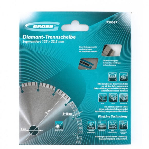 Диск алмазный, 125 х 22.2 мм, лазерная приварка турбо-сегментов, сухая резка Gross Диск алмазный, 125 х 22.2 мм, лазерная приварка турбо-сегментов, сухая резка Gross