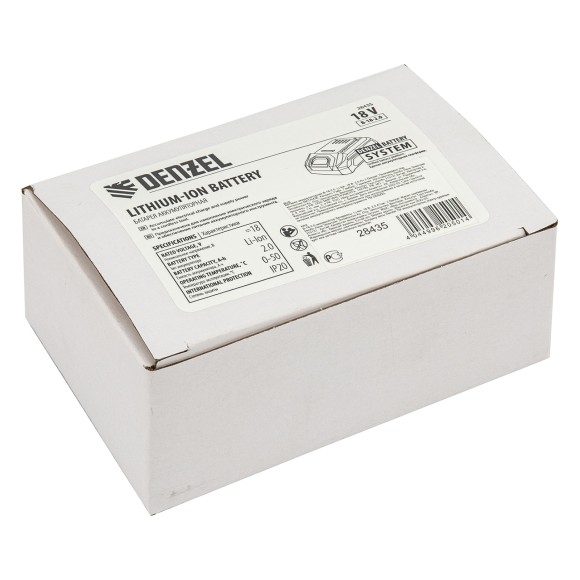 Батарея аккумуляторная B-18-2.0, Li-Ion, 18 В, 2,0 Ач // Denzel Батарея аккумуляторная B-18-2.0, Li-Ion, 18 В, 2,0 Ач // Denzel