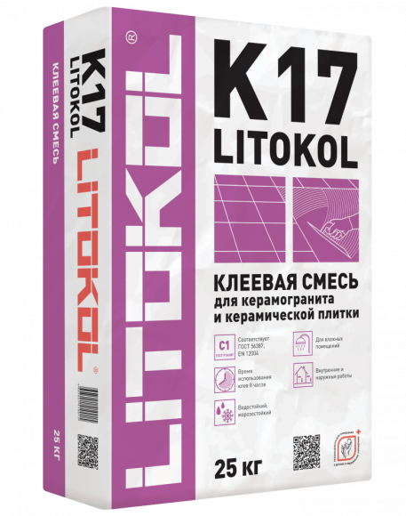 Клей для плитки и керамогранита LITOКOL K17 25кг