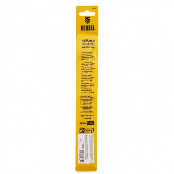 Бур по бетону, двойная спираль, три пылеотводящие кромки, 12 x 210 мм DENZEL