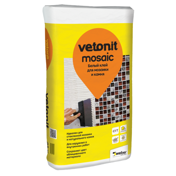 Клей усиленный для керамогранита Vetonit Mosaic (белый), 20 кг