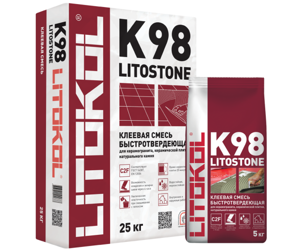 Клей быстротвердеющий для плитки, керамогранита и камня LITOSTONE K98 (класс С2 F)