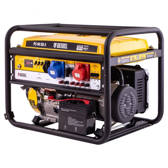 Генератор бензиновый PS 90 ED-3, 9.0 кВт, переключение режима 230 В/400 В, 25 л, электростартер Denzel