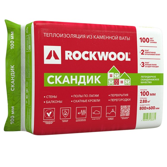 Rockwool Лайт Баттс Скандик 800х600х100 мм (6шт/уп.,2,88м2)
