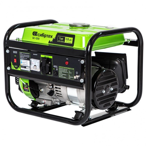 Генератор бензиновый БС-1200, 1 кВт, 230 В, четырехтактный, 5.5 л, ручной стартер Сибртех