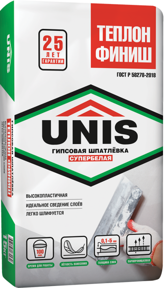 Супербелая финишная гипсовая шпатлёвка ТЕПЛОН ФИНИШ 15 кг