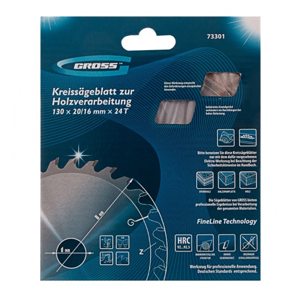 Пильный диск по дереву 130 x 20/16 x 24Т Gross Пильный диск по дереву 130 x 20/16 x 24Т Gross