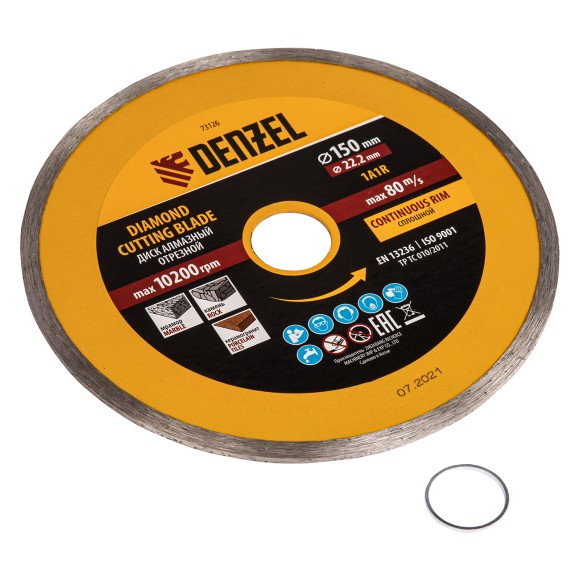 Диск алмазный, отрезной сплошной, 150 х 22.2 мм, мокрая резка Denzel Диск алмазный, отрезной сплошной, 150 х 22.2 мм, мокрая резка Denzel