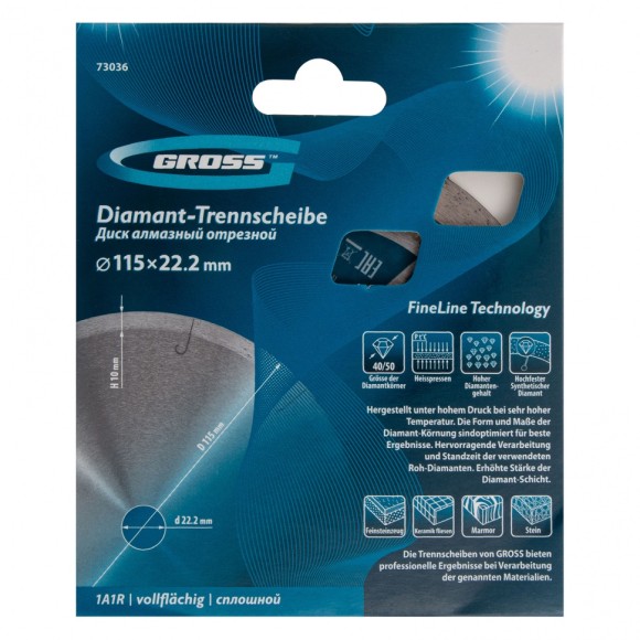 Диск алмазный, 115 х 22.2 мм, сплошной c лазерной перфорацией , мокрая резка Gross Диск алмазный, 115 х 22.2 мм, сплошной c лазерной перфорацией , мокрая резка Gross