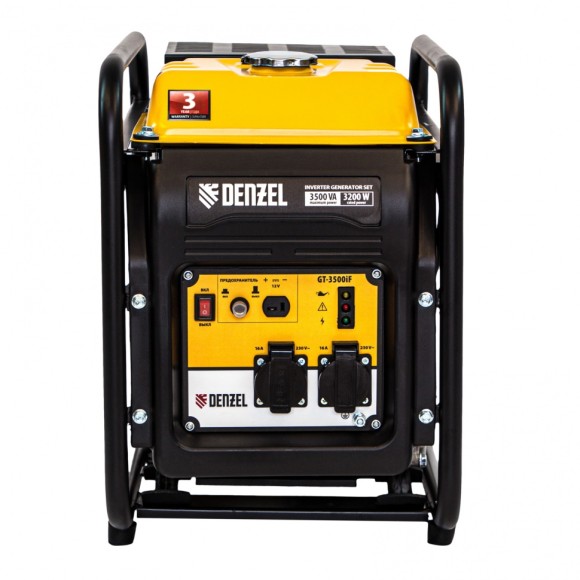 Генератор инверторный GT-3500iF, 3.5 кВт, 230 В, бак 5 л, открытый корпус, ручной старт Denzel