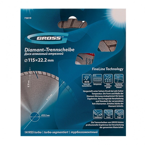 Диск алмазный, 115 х 22.2 мм, турбо-сегментный, сухая резка Gross Диск алмазный, 115 х 22.2 мм, турбо-сегментный, сухая резка Gross
