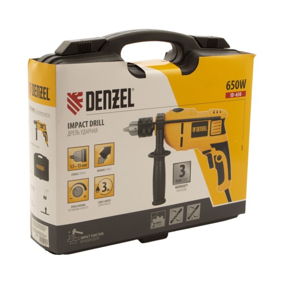 Дрель ударная ID-650, 650 Вт, 0-3000 об/мин, 48000 уд/мин Denzel