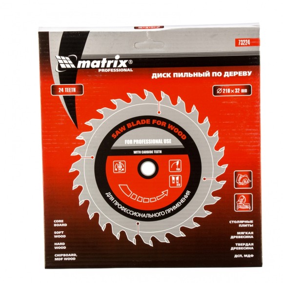 Пильный диск по дереву, 210 х 32 мм, 24 зуба, кольцо 30/32 Matrix Professional Пильный диск по дереву, 210 х 32 мм, 24 зуба, кольцо 30/32 Matrix Professional