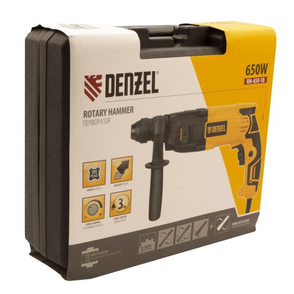 Перфоратор электрический RH-650-18, SDS-plus, 650 Вт, 2.0 Дж, 3 плюс 1 режим Denzel