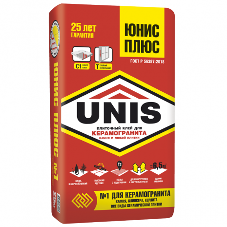 Клей для плитки Unis Плюс 25 кг