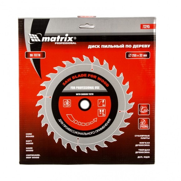 Пильный диск по дереву, 255 х 32 мм, 96 зубьев, кольцо 30/32 Matrix Professional Пильный диск по дереву, 255 х 32 мм, 96 зубьев, кольцо 30/32 Matrix Professional