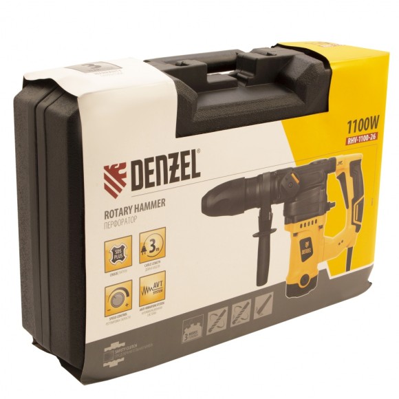 Перфоратор электрический RHV-1100-26, SDS-plus, 1100 Вт, 4 Дж, 3 режима Denzel Перфоратор электрический RHV-1100-26, SDS-plus, 1100 Вт, 4 Дж, 3 режима Denzel