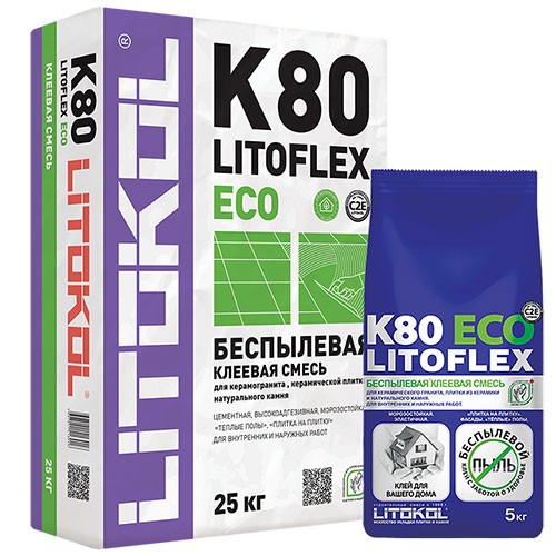 Клей для плитки и керамогранита LITOFLEX K80 ECO 5 кг/мешок