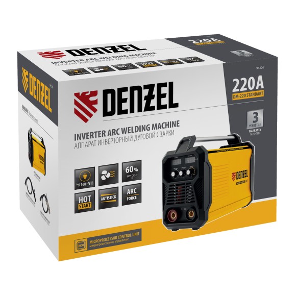 Аппарат инвертор. дуговой сварки DM-220 Standart, 220 А, ПВ 60%// Denzel Аппарат инвертор. дуговой сварки DM-220 Standart, 220 А, ПВ 60%// Denzel